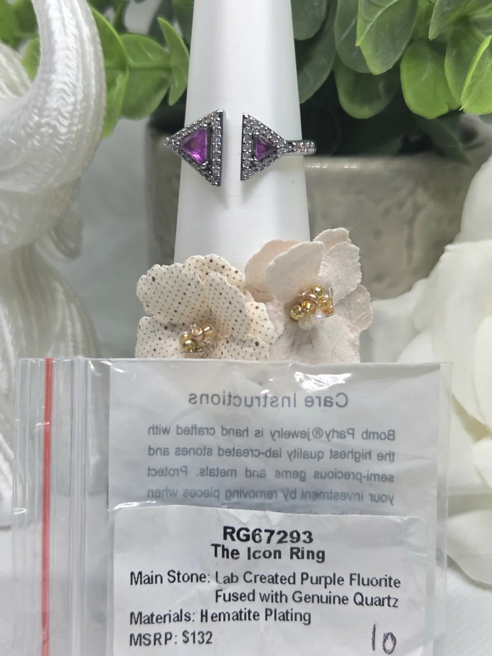 BP Elegant Open Triangle Ring with Purple Flourite CZs